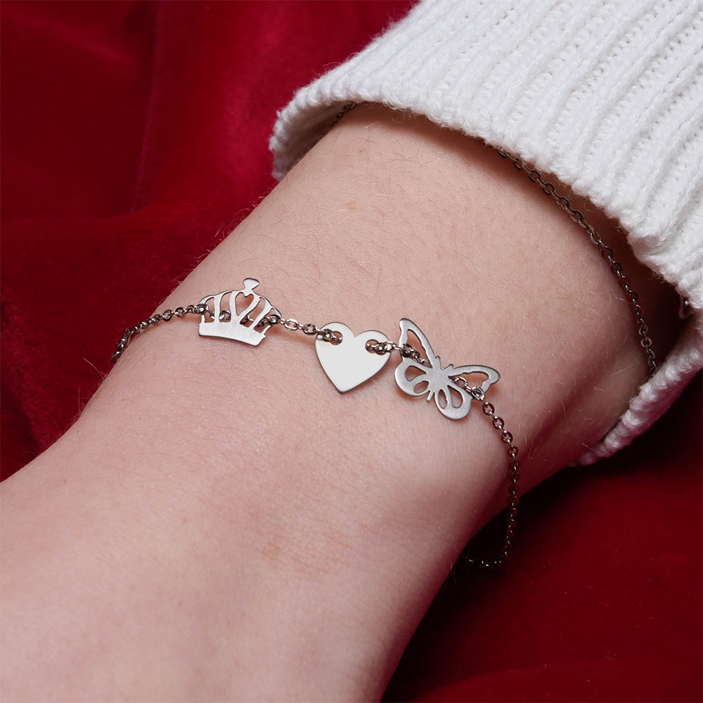 Celebrytka - Serduszko, Korona i Motyl Silver